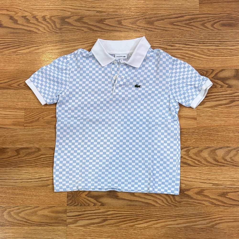 Lacoste Kids Light Blue and White Checker Polo